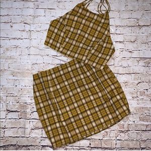 Superdown two piece yellow plaid dress skirt set